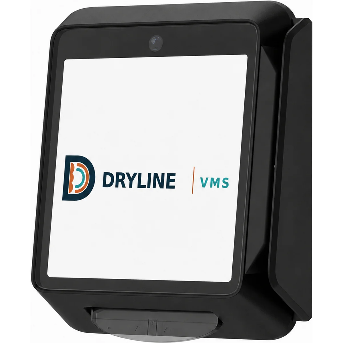 Rain Pay reader (a Dejavoo QD3) with the Dryline VMS logo on its screen and the card slot below
