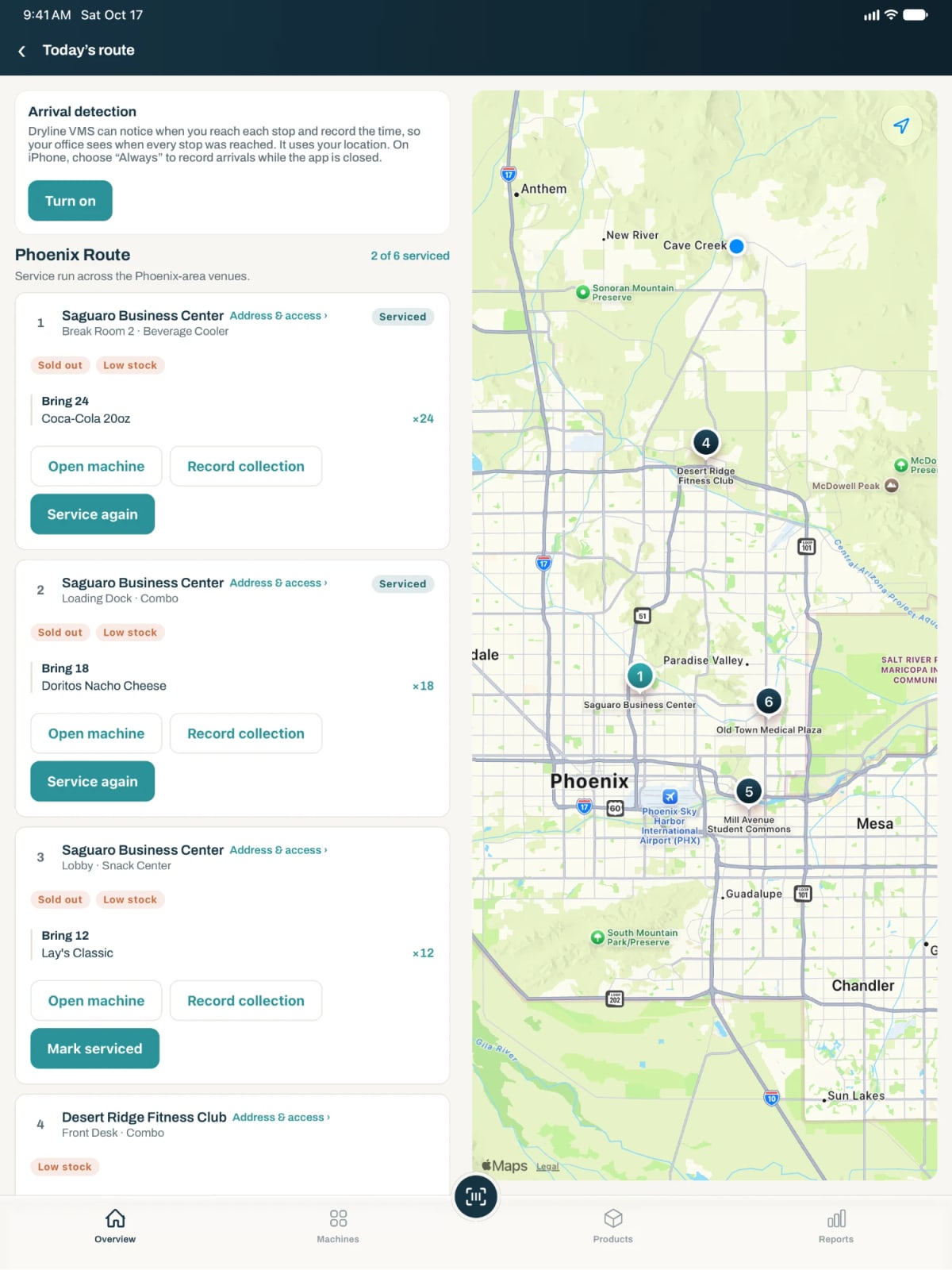 Dryline VMS app route screen